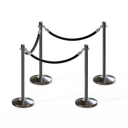 MONTOUR LINE Stanchion Post and Rope Kit Sat.Steel, 4 Crown Top 3 Black Rope C-Kit-4-SS-CN-3-ER-BK-PS